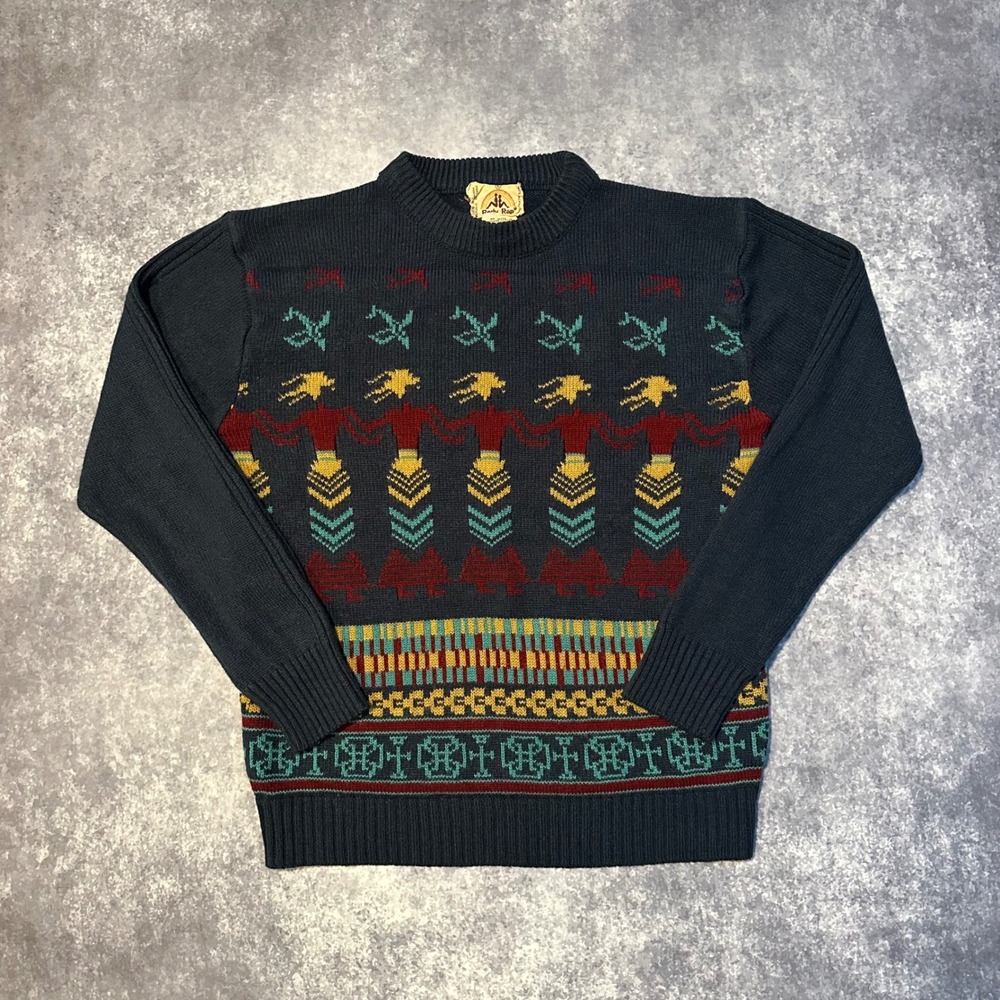 Vintage‎ Knit Geometric Pattern Crew Neck Sweater Mens L Body Rap
